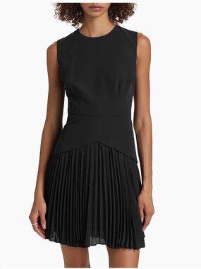 NWT Milly Haddy Mixed-Media Pleated Dress - Black - Size 10